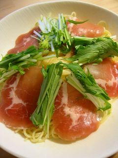独り暮らしの生ハムと水菜の簡単冷製パスタ-レシピのメイン写真
