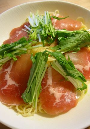 独り暮らしの生ハムと水菜の簡単冷製パスタ-レシピのメイン写真
