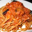 なすとベーコンの あらごしトマトパスタ