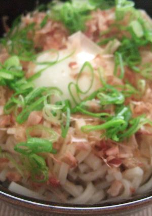 主婦の昼ごはん☆温玉のせおかかうどん-レシピのメイン写真