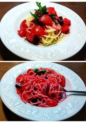 ひな祭り　トマトとビーツの冷製パスタ-レシピのメイン写真