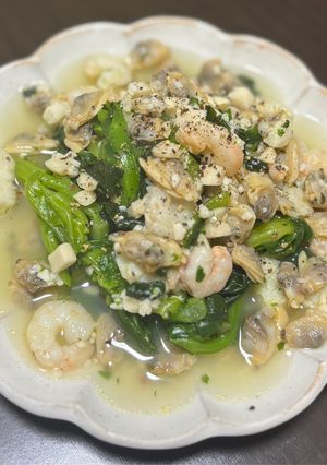 菜の花とシーフードミックスの酒蒸し-レシピのメイン写真