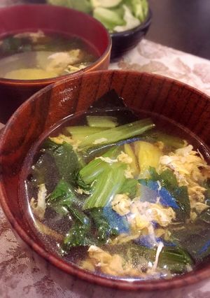 生姜でぽかぽか♪小松菜ワカメのかきたま汁-レシピのメイン写真