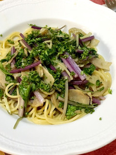 水菜とベーコンと蓮根の和風パスタ-レシピのメイン写真