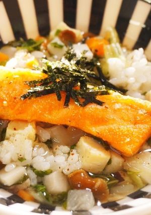 わんこ飯♪鮭とキノコのだし茶漬け-レシピのメイン写真