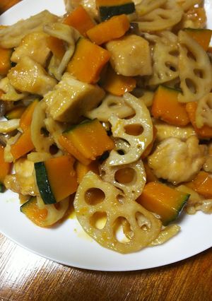 フライパン１つ！鶏カボれんこん中華炒め！-レシピのメイン写真