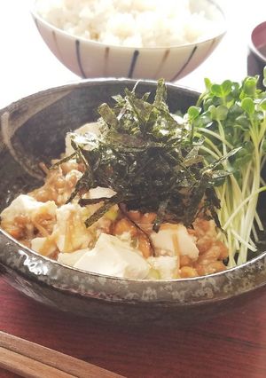 めしがすすむ★無化調なめ茸入り豆腐納豆♪-レシピのメイン写真