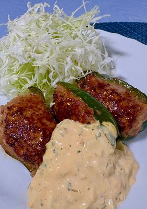 【簡単夕食】ピーマン肉詰めのタルタル南蛮風-レシピのメイン写真