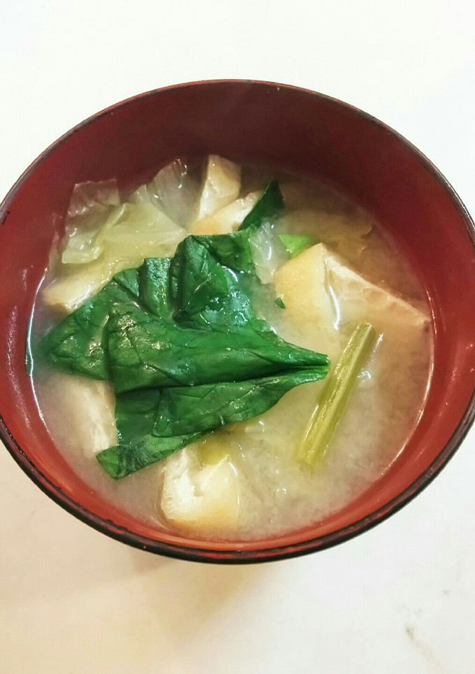 ほうれん草 白菜 油揚げの味噌汁-レシピのメイン写真