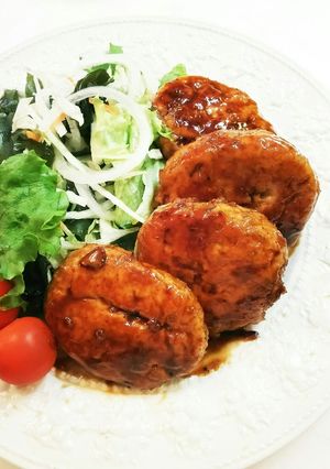 蓮根と豆腐の鶏つくねバーグ！照焼きソース-レシピのメイン写真