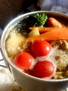 【山ごはん】ポトフ! 〆は水漬けパスタ-レシピのメイン写真