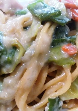 スパゲティ　カルボナーラ風を味噌味で-レシピのメイン写真