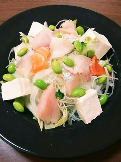 お刺身と豆腐と枝豆の飲ん兵衛サラダ。-レシピのメイン写真