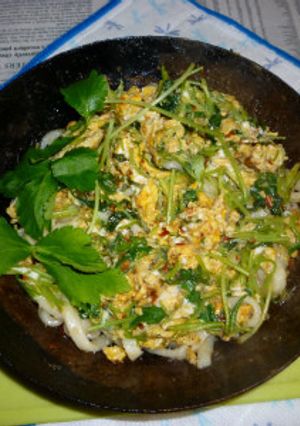 三つ葉炒り卵のピリ辛焼きうどん-レシピのメイン写真