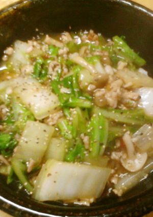 簡単昼食　白菜しめじ豚肉の牡蠣油炒め丼-レシピのメイン写真