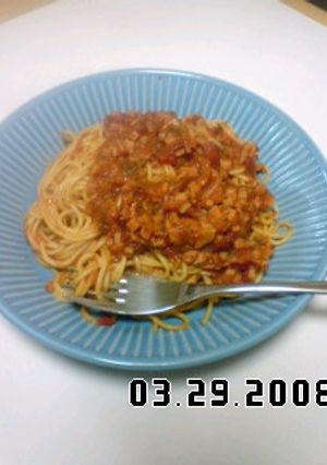 スパムでトマトソーススパゲティ-レシピのメイン写真