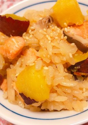 さつまいもと鮭の簡単炊き込みご飯（3合）-レシピのメイン写真