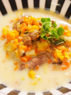 わんこ飯♪鹿肉とオレンジ白菜の豆乳スープ-レシピのメイン写真
