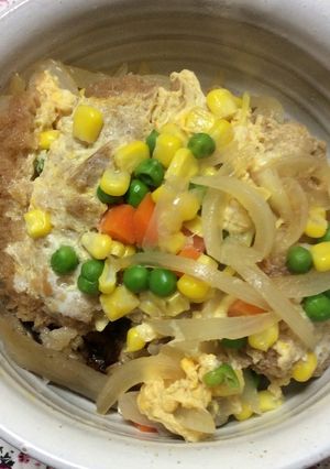 69、炊き込み御飯+豚カツ+ミックス野菜-レシピのメイン写真