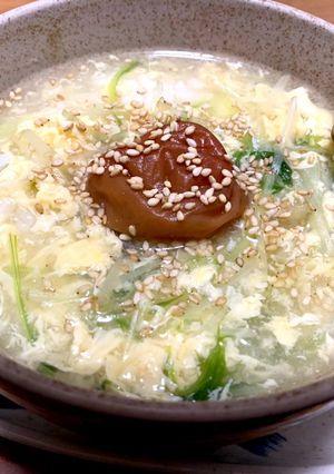 梅と生姜で風邪予防♫水菜と卵のかき玉ご飯-レシピのメイン写真