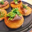 大根に牛カルビをのせて♪