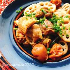 A picture of あっさり！鶏肉と蓮根の梅煮(動画有).