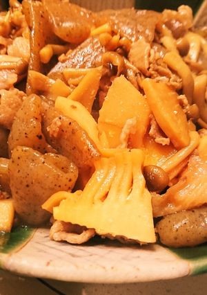 たけのことこんにゃくと豚肉のいため-レシピのメイン写真