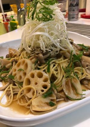 レンコンとしめじの和風ネギパスタ-レシピのメイン写真