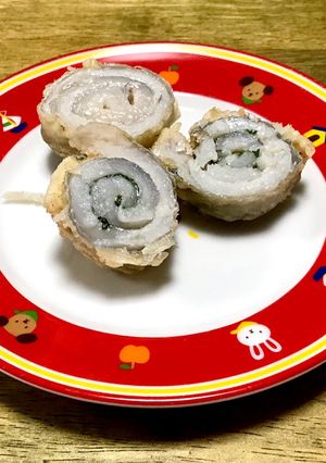 中はふんわり 太刀魚の大葉梅肉巻き天ぷら-レシピのメイン写真