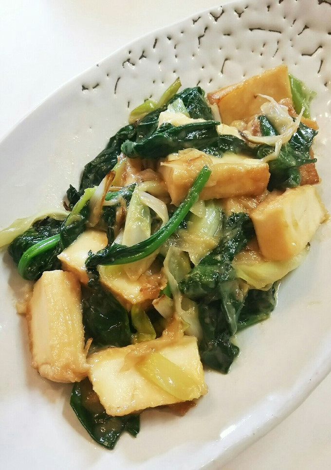 厚揚げ ほうれん草 白ネギの味噌炒め-レシピのメイン写真
