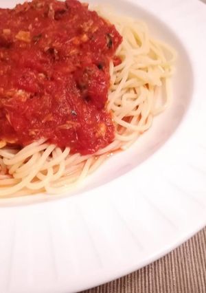 簡単！サバ缶トマトソースパスタ-レシピのメイン写真