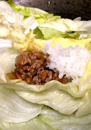 豚挽肉・納豆炒めレタス包み-レシピのメイン写真