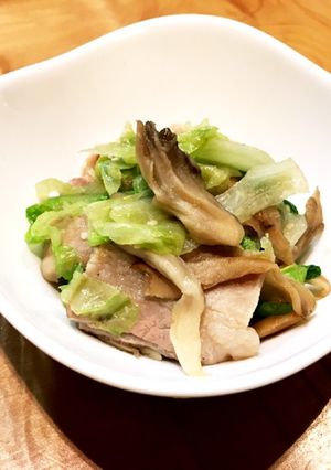 豚バラ肉とレタス舞茸の白みそ炒め煮-レシピのメイン写真