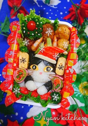 ハチワレ猫★クリスマス弁当♡キャラ弁-レシピのメイン写真