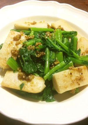 魚肉ソーセージ＆菜の花の粒マスタード炒め-レシピのメイン写真