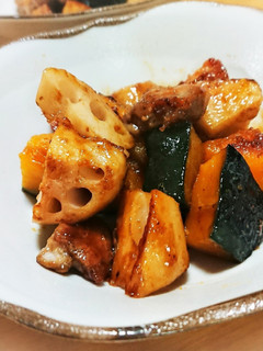 鶏とカボチャれんこんの甘辛炒め煮-レシピのメイン写真