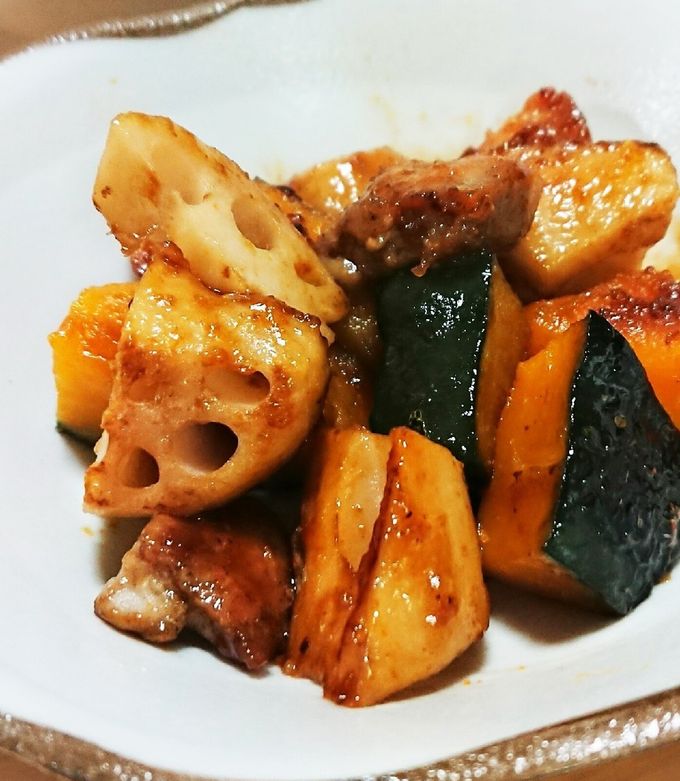 鶏とカボチャれんこんの甘辛炒め煮-レシピのメイン写真