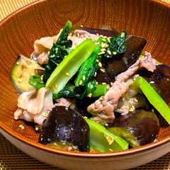 รูปของ なすと小松菜の豚肉味噌炒め