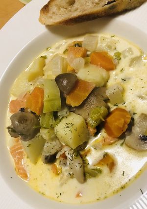 スモークサーモンとキノコのクリームスープ-レシピのメイン写真