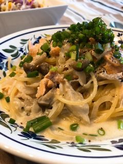 サーモンとキノコのクリームパスタ-レシピのメイン写真