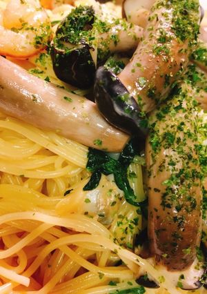 ブナクイーンとシーフードのクリームパスタ-レシピのメイン写真