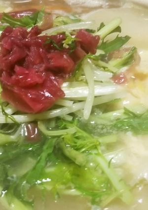 鳥と卵の親子で梅うどんすき-レシピのメイン写真
