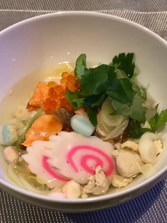 お雑煮のスープでしゃけといくらの親子丼-レシピのメイン写真