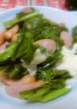 わさび菜とウィンナーの醤油マヨ和（あ）え-レシピのメイン写真