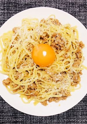 【60分】鶏そぼろのカルボナーラ風パスタ-レシピのメイン写真