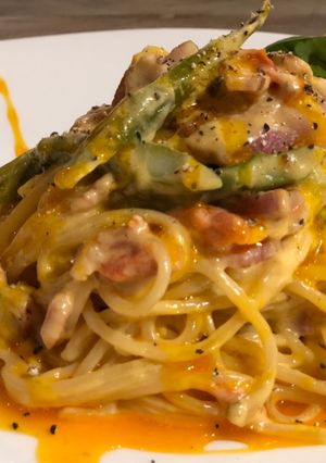 超濃厚卵黄と野菜のカルボナーラリングイネ-レシピのメイン写真
