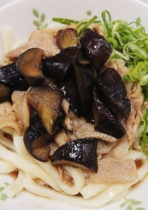 ナスと豚肉の生姜炒めのっけ☆うどん-レシピのメイン写真