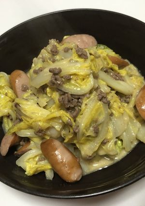ウインナーとひき肉のオイマヨ味噌炒め-レシピのメイン写真