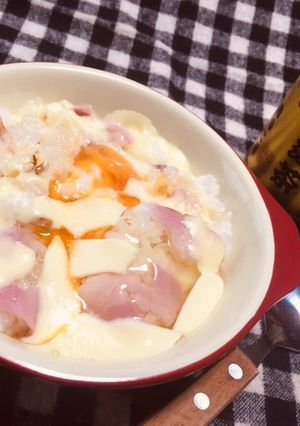 即席飯!開運きのこ茶入りカルボナーラ丼-レシピのメイン写真