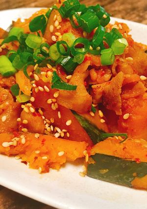 ごはんが進む甘辛味☆かぼちゃ入り豚キムチ-レシピのメイン写真
